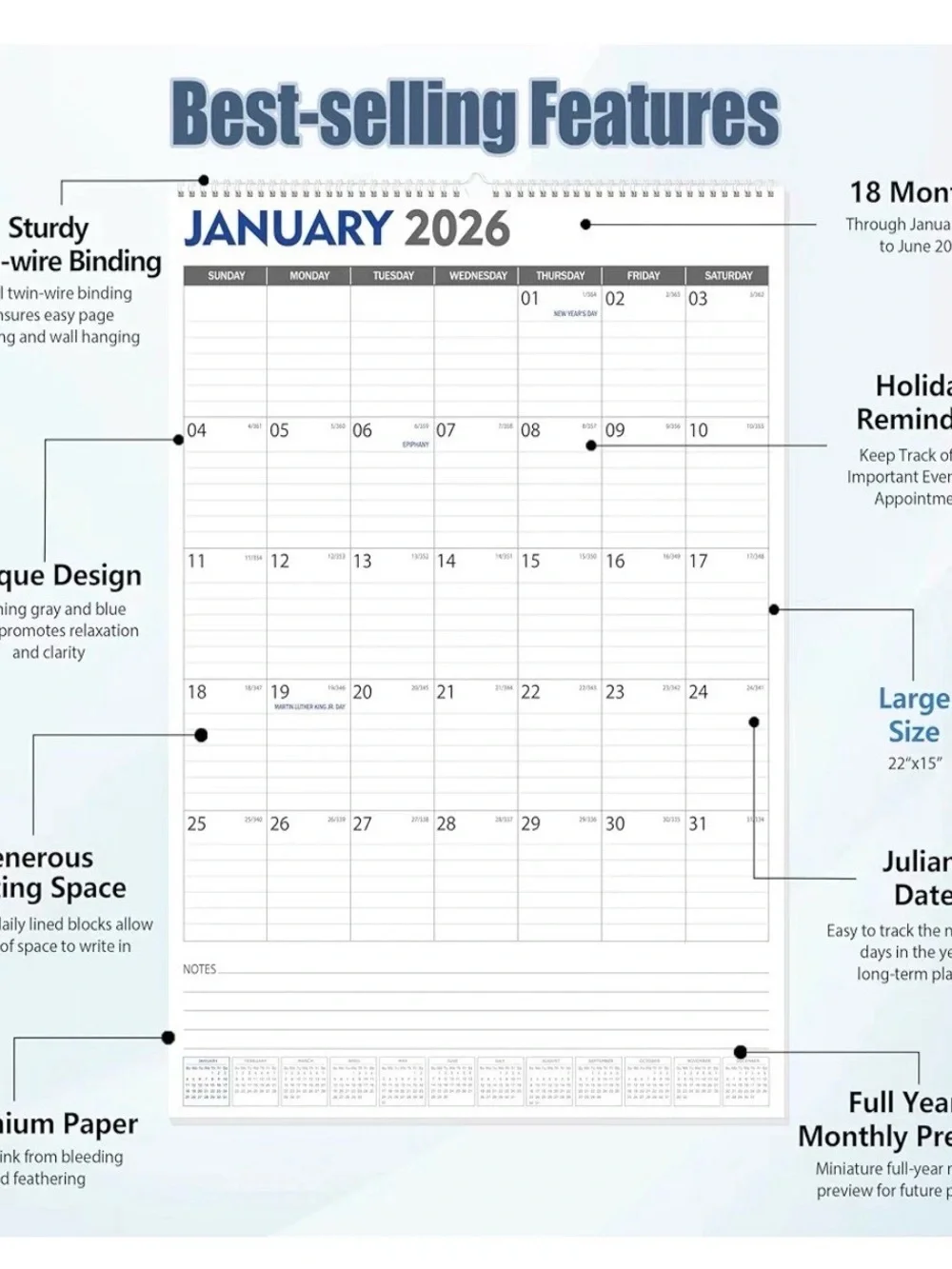 Large 2026-2027 Wall Calendar 18-Month Vertical Planner, 22